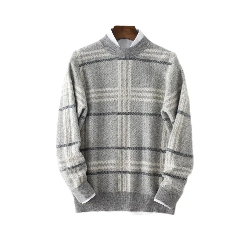 

Smpevrg Autumn Winter Man's Sweater Casual Plaid Jumper Male Pullover Long Sleeve Small Turtleneck Clothes 100% Wool Knitted Top