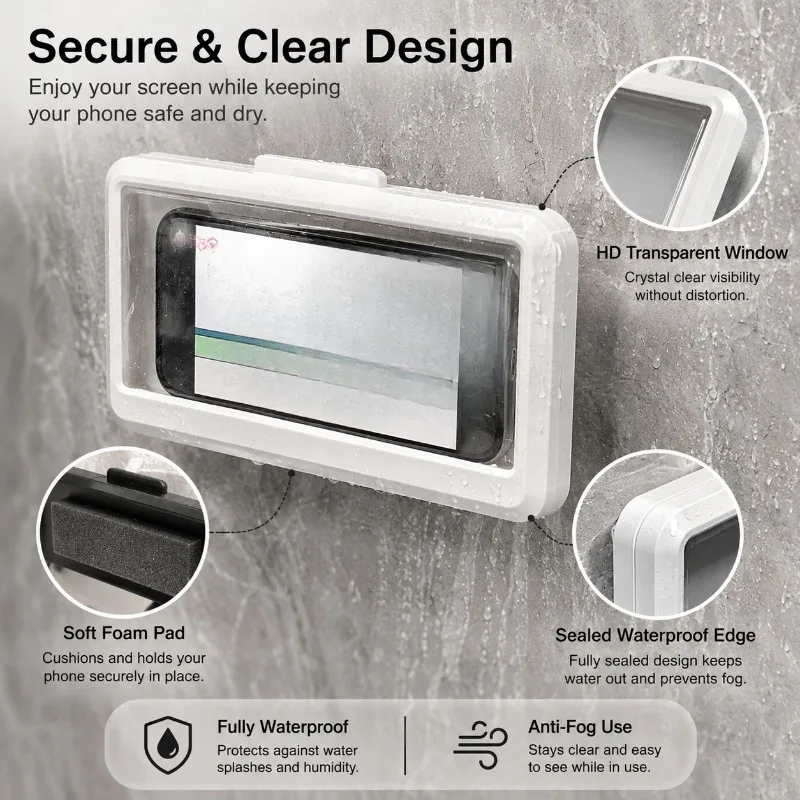 Waterproof 360° Rotating Touch Screen Phone Holder - Anti-Fog Wall Mount Shower Stand
