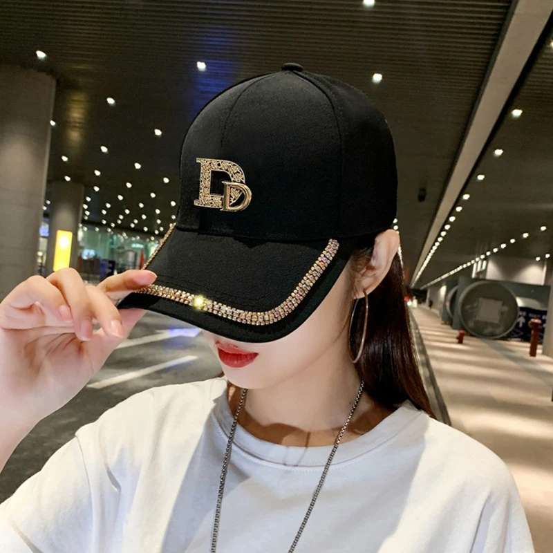 Women Gold Sequins Hip Hop Baseball Cap Diamond M Letter Visors Hats Korean Version Snapback