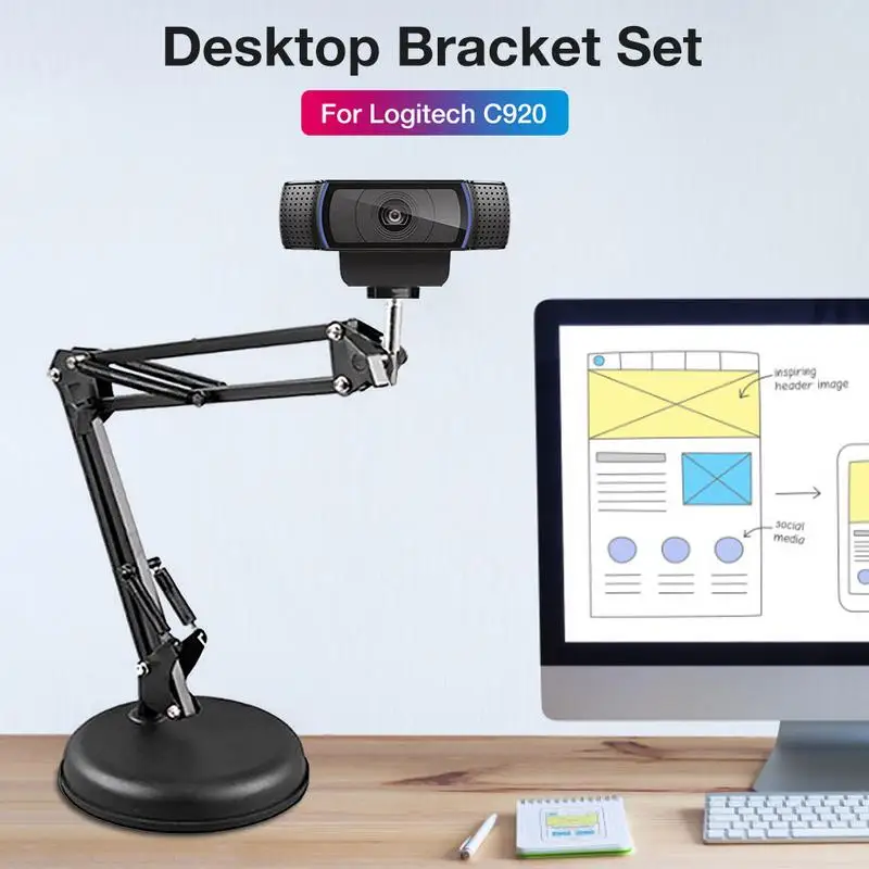 Per Logitech C925E C922X C922 C930E C930 C920 C615 Brio 4K Webcam Staffa Braccio Robotico, Per Gopro Hero 8 7 6 5 Cam Supporto Pieghevole
