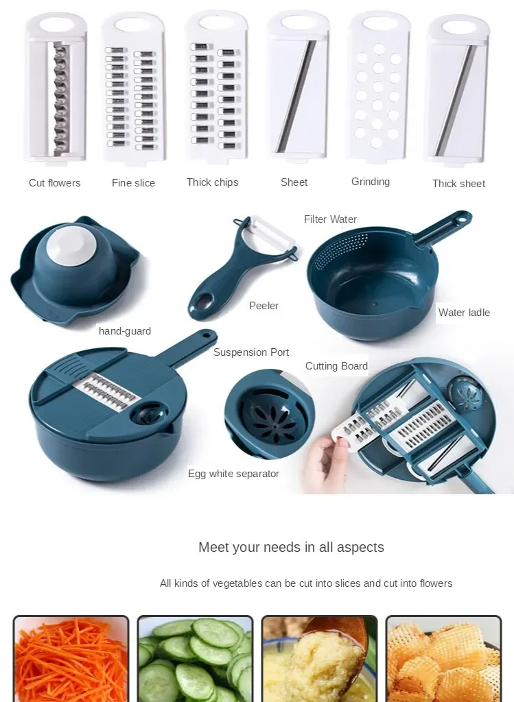 Description Picture 2 of itemKitchen multifunctional vegetable cutting tool, household silk slicer,radish slicer, potato slicer,and other multi-purpose tools