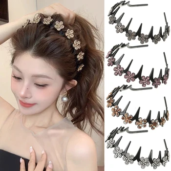Fiore strass onda fascia per capelli fasce cerchi per capelli donne coreano retrò cerchi per capelli lavaggio viso forcina struttura soffice pettine dentato 1
