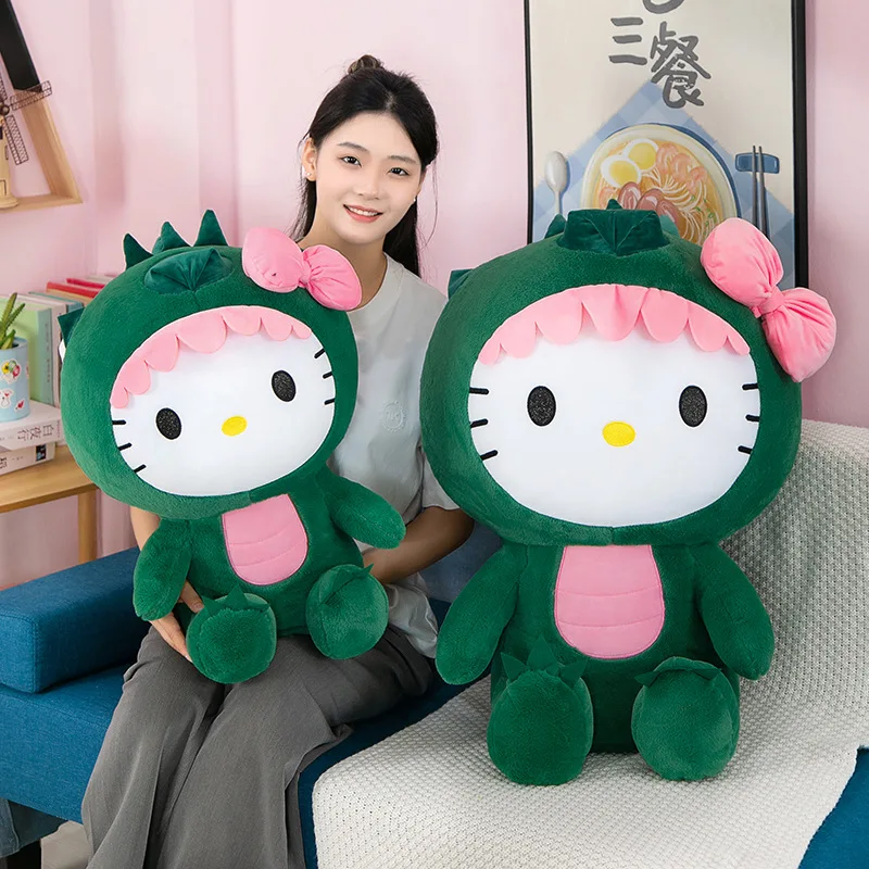 

35/50/65cm New Green Hello Kitty Dinosaur Plush Toy Kawaii Sanrio Cartoon Doll Room Decoration Pillows Birthday Gift For Childre