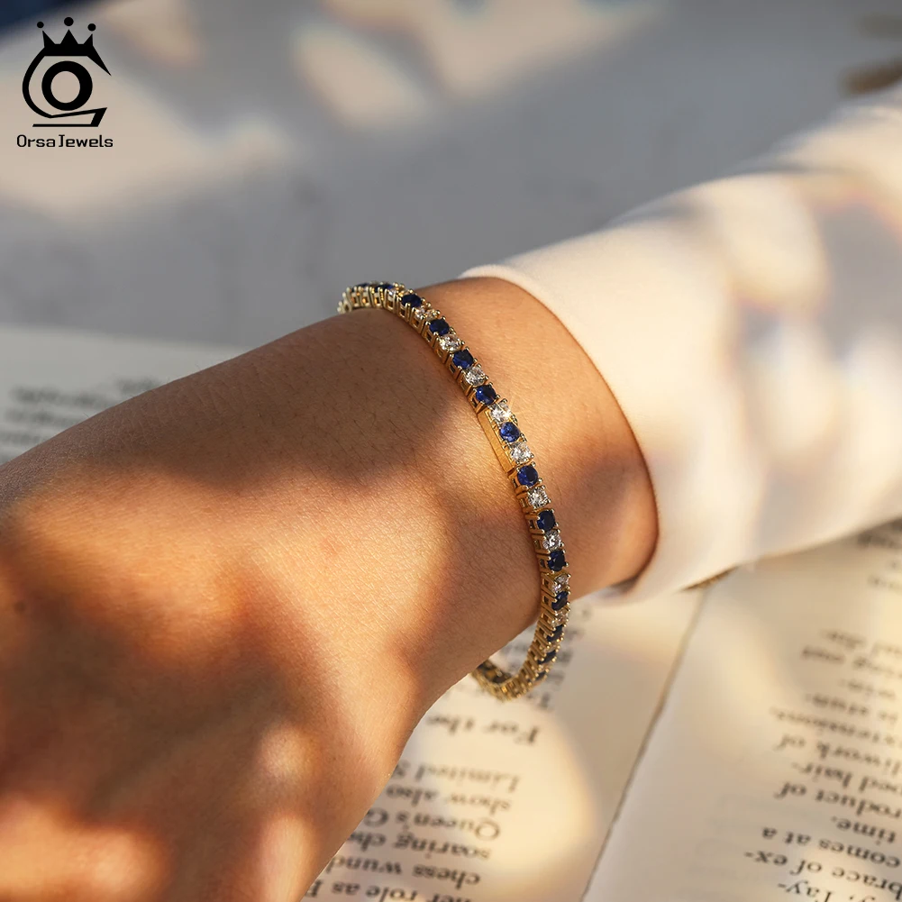 سوار تنس فاخر مرصّع بحجر أزرق