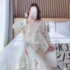 2025 Summer Pregnant Women Clothes Fashion Sweet Lace Patchwork V-neck Maternity Nursing Nightgowns Sleep Lounge Dress Lactation 2