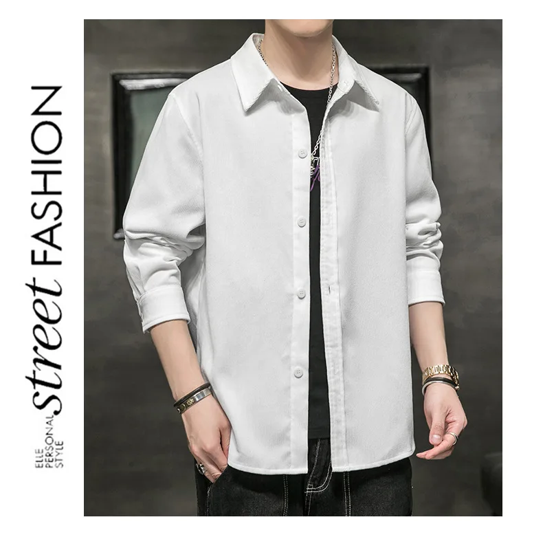 long short sleeve shirt Autumn 2021 new men's plain color shirt youth relaxed casual trend simple men's clothing mens short sleeve shirts