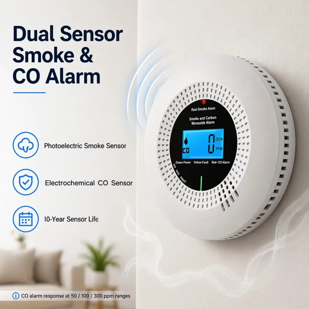 CCEsafety Wifi Tuya Smoke Carbon Monoxide Detector Smoke CO Detector 10-Year Sensor Battery Operated Home Boiler Room Fireplace - 2