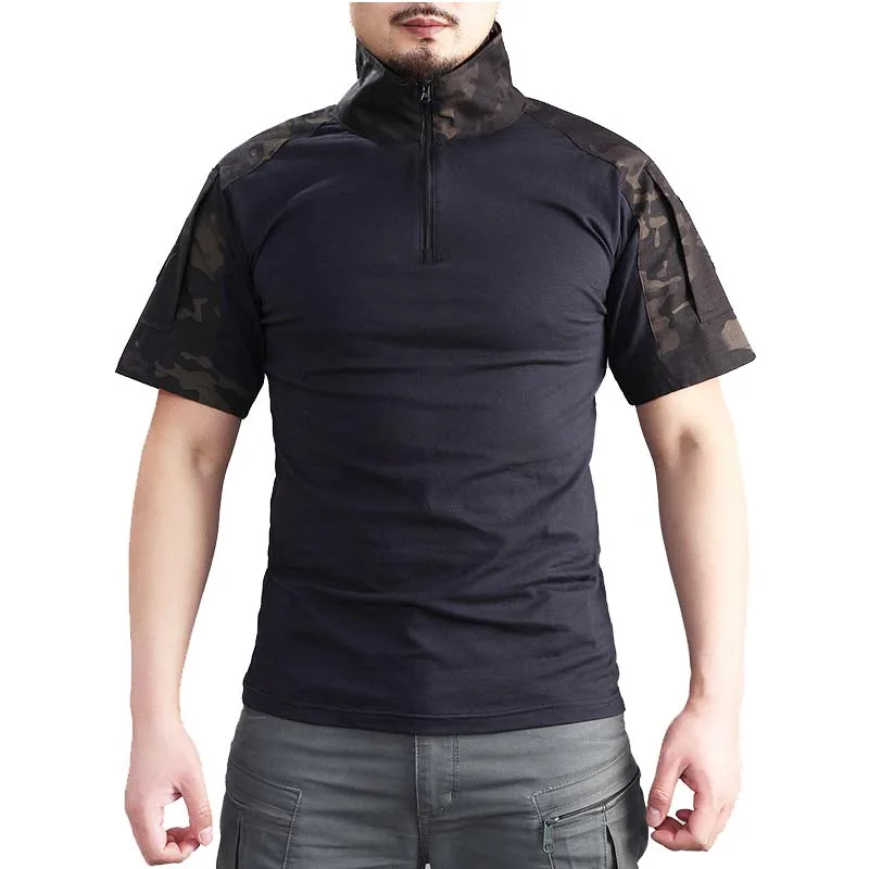 Summer Short Sleeve Combat Shirts Men 1/4 Zipper Cotton Tactical T Shirt Hiking Outdoor Training Shirts Wear Resistant Tops 4