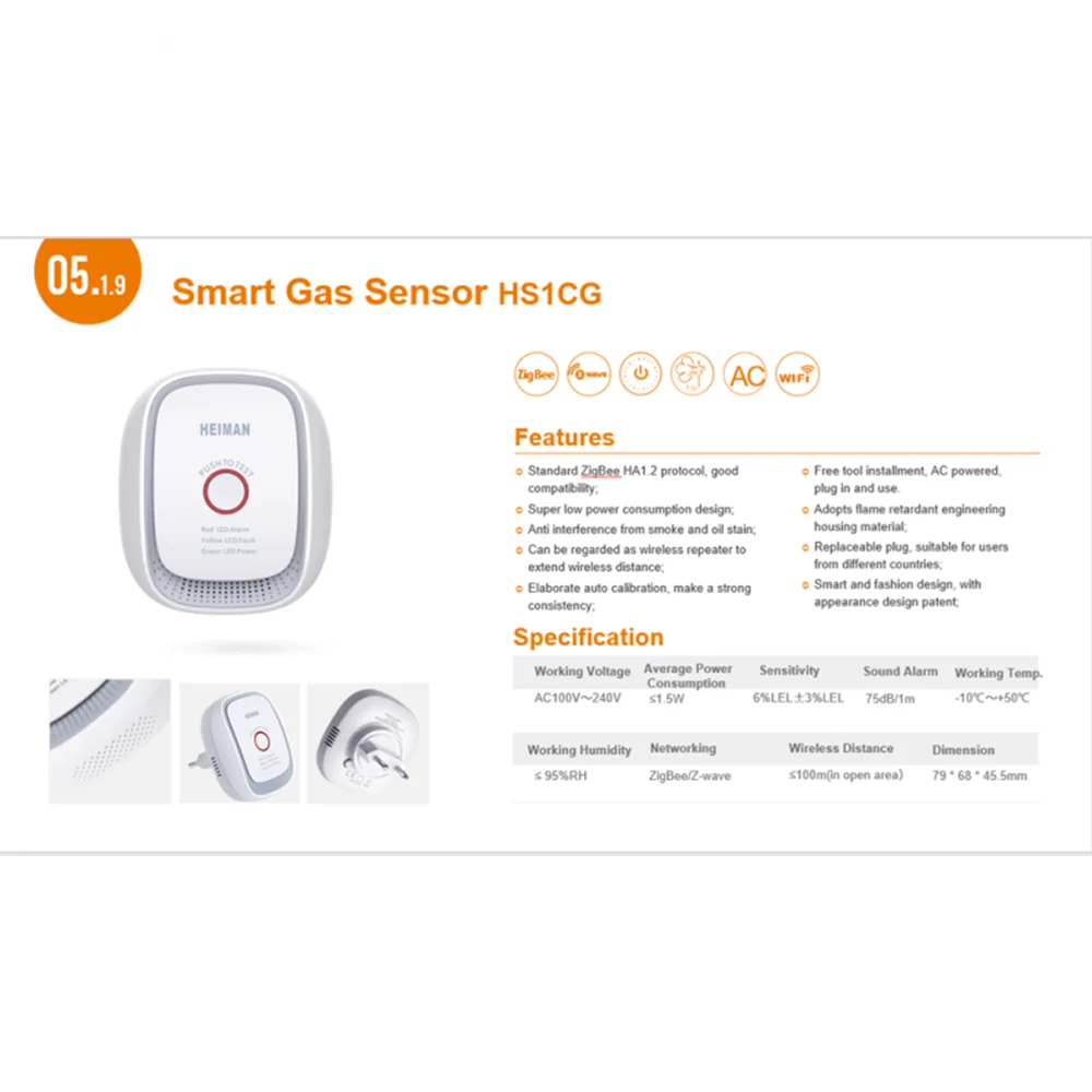 Detector De Gás Natural Glp Uso De Cozinha Zigbee3.0 Compatível Com