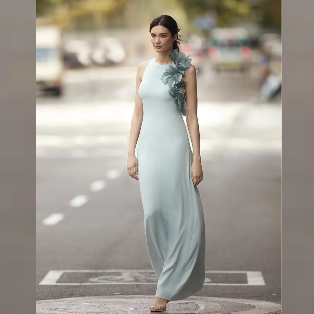 Exquisite High Quality Sparkle Jersey Flower Beading Ruched Celebrity A-line O-Neck Bespoke Occasion Gown Midi Dresses