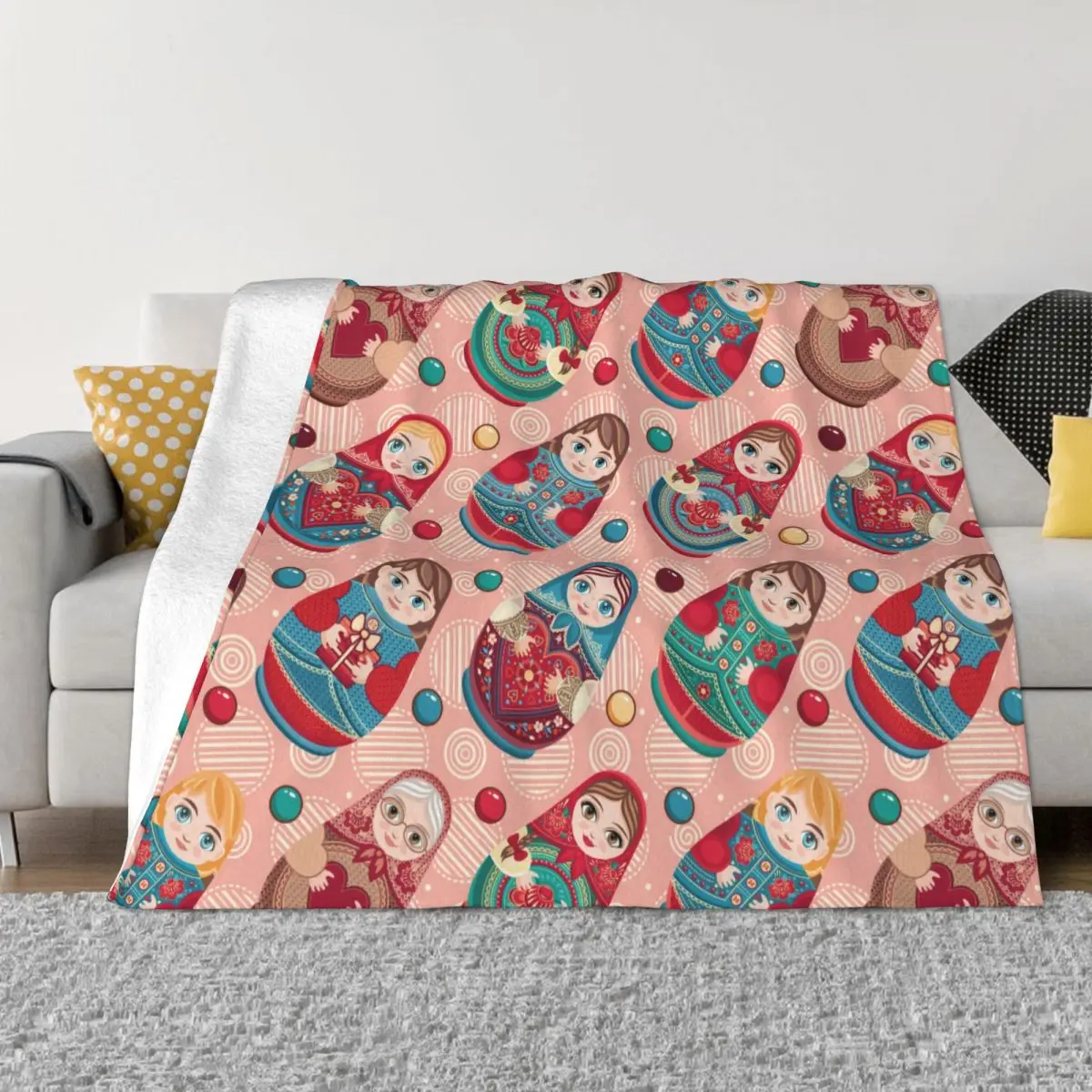 

Matryoshka Cute Plaid Blanket Winter Warmth Anti-pilling Flannel Throw Blankets for Luxury Bedding Travel