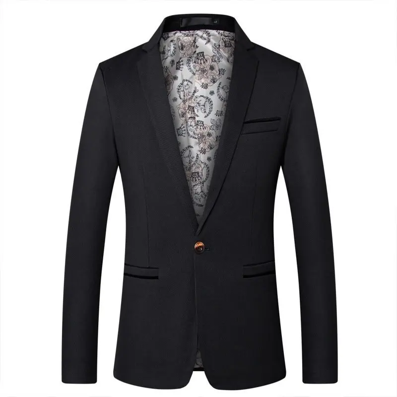 Elegant Blazer For Male Autumn New Fashion Single Button Blue Business Office Men's Suit Jacket Wedding Banquet Temperament Coat