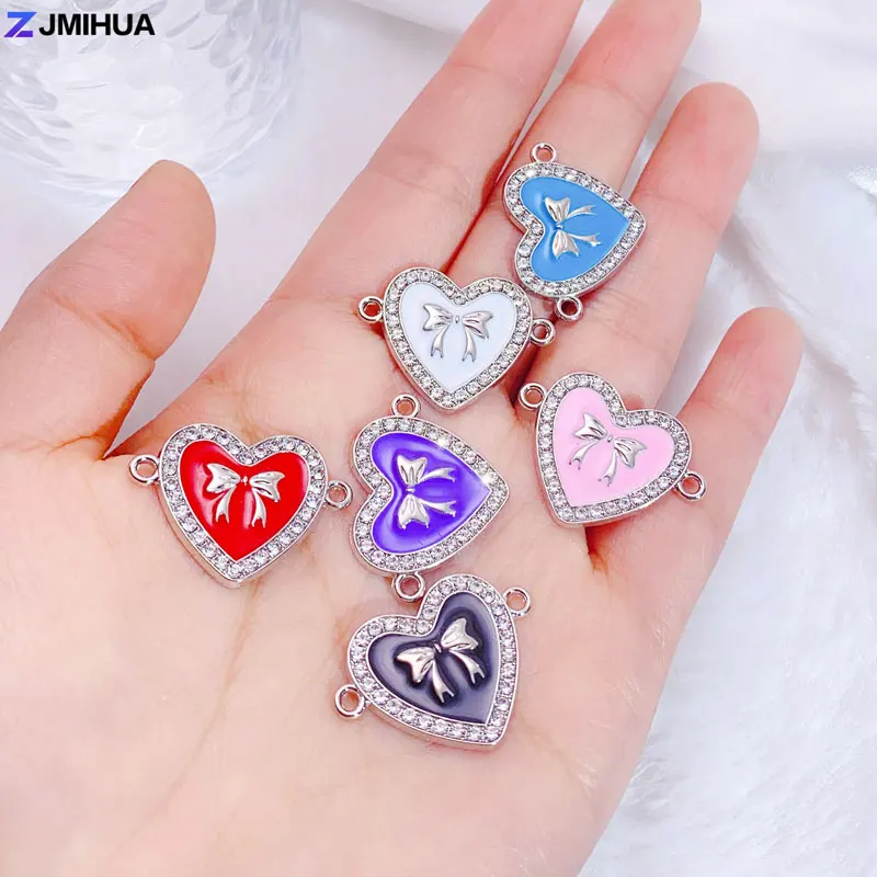 

15pcs Crystal Heart Connectors Enamel Bowknot Charms For Jewelry Making Supplies DIY Women Girls Pendants Bracelets Accessories