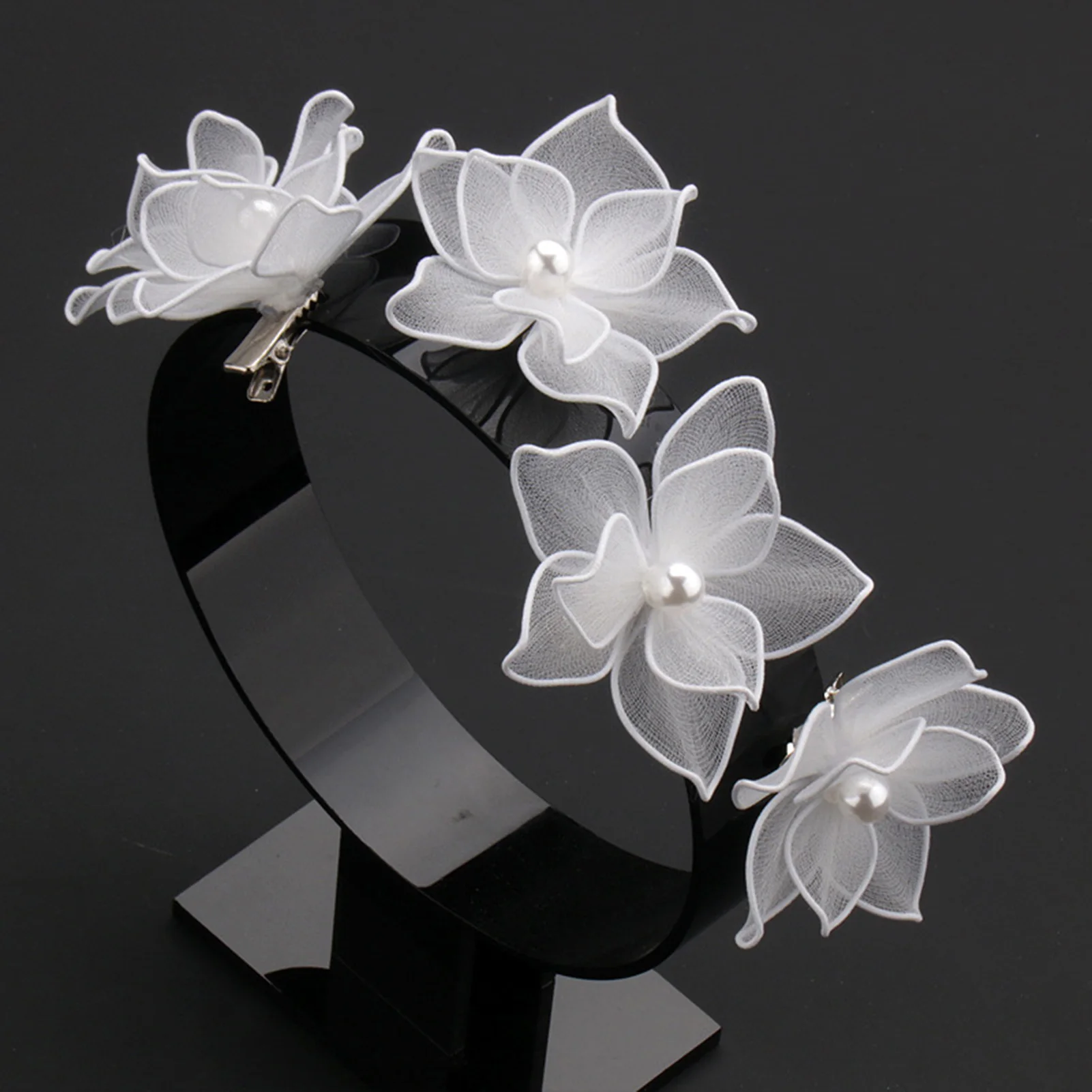 White Floral Hair Clip Wedding Hair Accessories For Women Pearl Fabrics Hairpin Barrettes Bride Tiaras Prom Hair Jewelry Gifts - 3