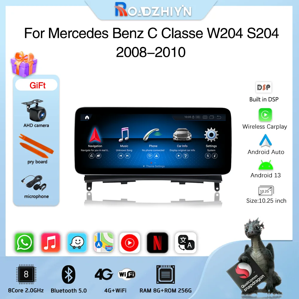 

Roadzhiyin Android13 Car Multimedia Video Player For Mercedes Benz C Classe W204 S204 2008-2010 GPS Navigation Carplay 4G Auto