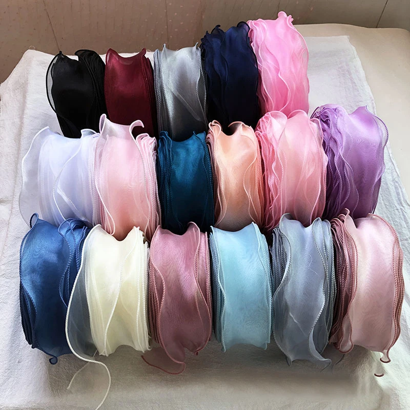 

Fishtail Yarn Wave Silk Organza Ribbon Bowknot Material For Flower Bouquet Wrapping Gift Box Packaging Wedding Party Decorations