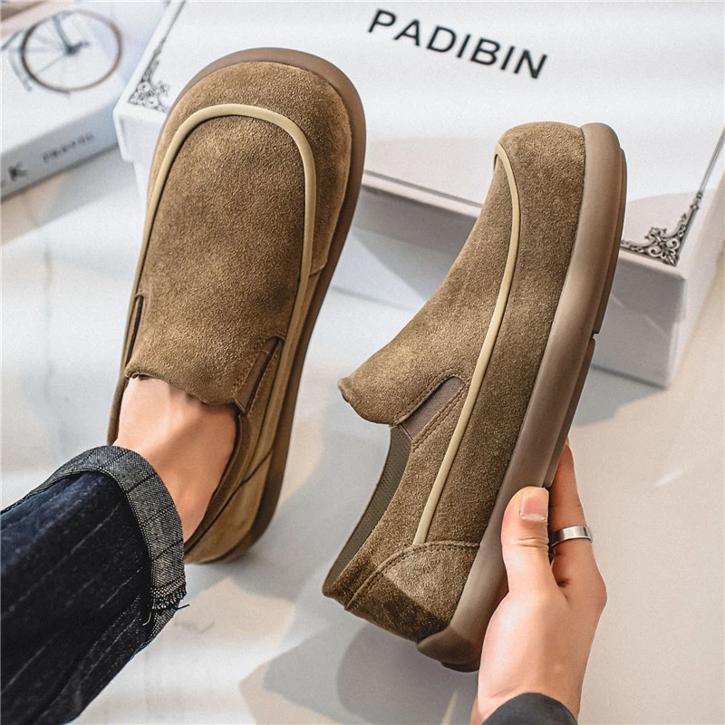 Men's shoes spring trend all-match anti-slip sports retro fleece flat shoes wide feet casual big bean shoes 3