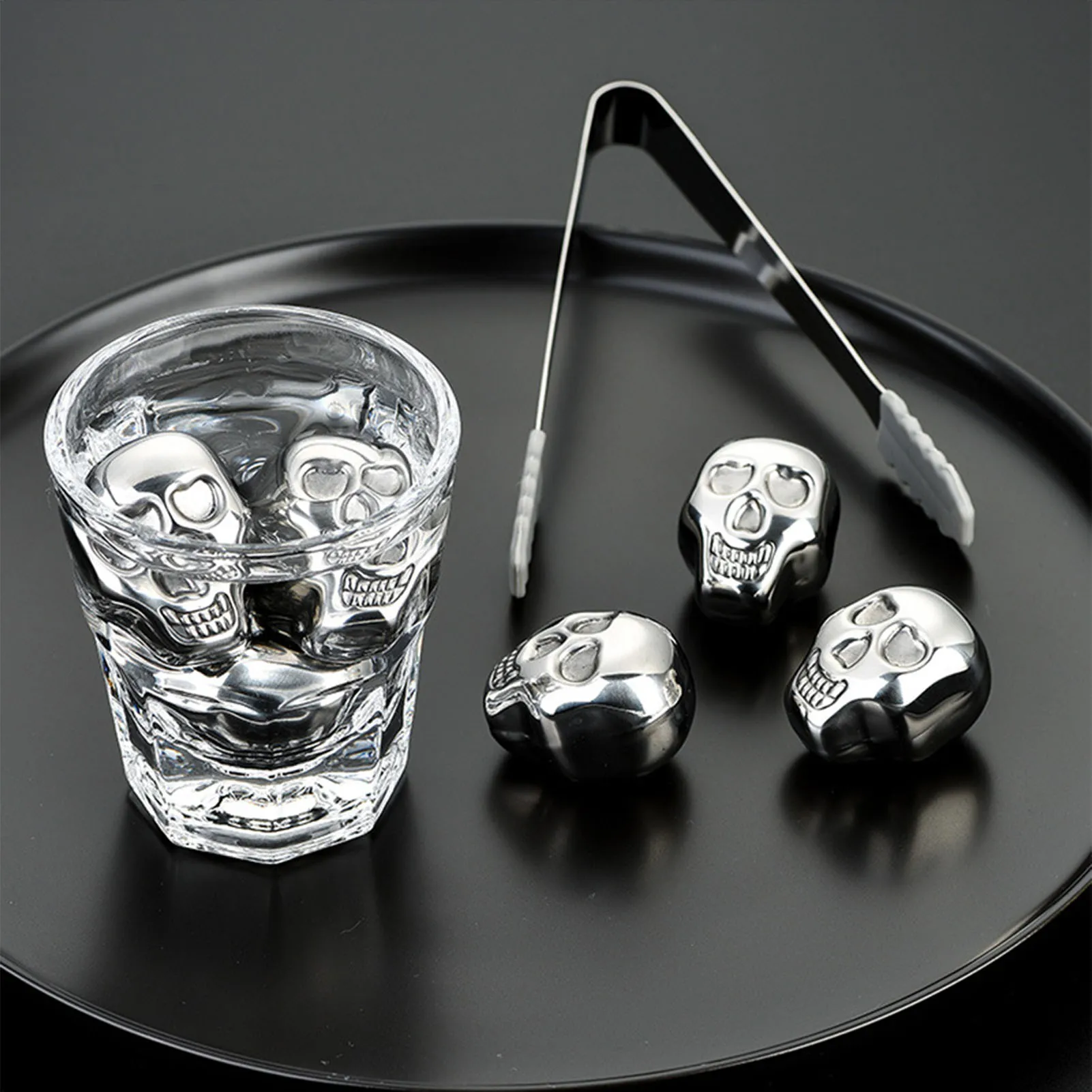Ice Cubes Whiskey Stones Stainless Steel Wine Ice Cubes Skull Head Shaped Refreezable Chilling Ice Cubes Your Favorite Beverage Juice Drinking Supplies