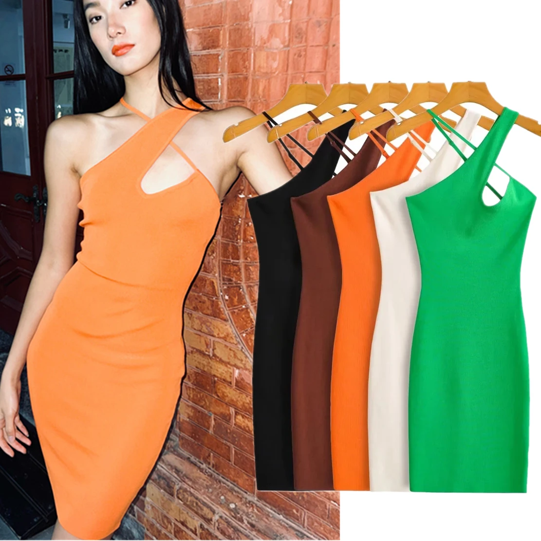 

Dave&Di Ins Fashion Blogger Vintage Asymmetry Backless Suspender Dress Sheath Knitted Party Mini Dress Women Tops