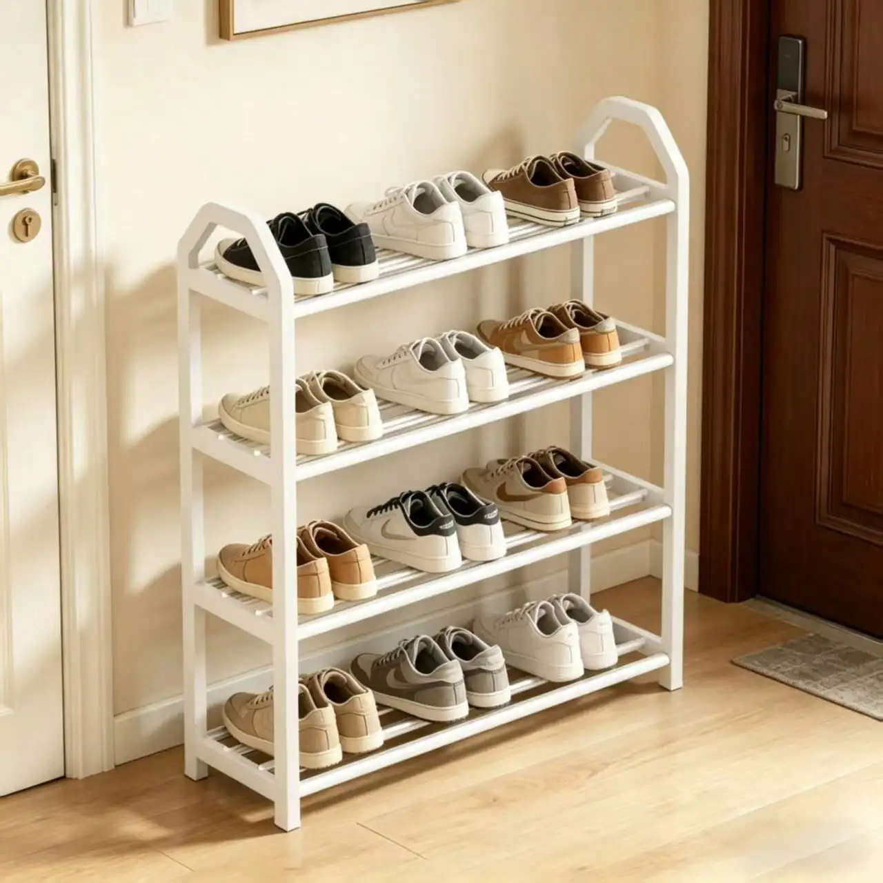 Heavy Duty 4-Tier White Metal Shoe Rack – Freestanding Slim Shoe Organizer, Space-Saving Shoe Storage Shelf for Entryway, Hallway, Closet, Bedroom & Apartment 3