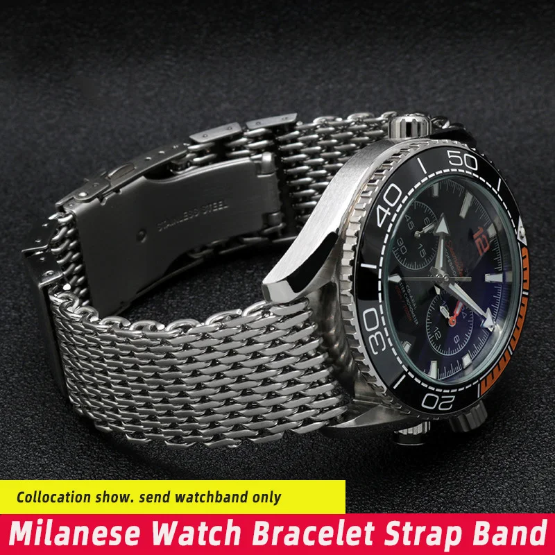 20/22/24Mm Steel Dive Shark Mesh Per Cinturino Per Orologio Milanese Cinturino Per Tessitura Cinturino A Doppio Scatto Per Breitling Omega Seiko