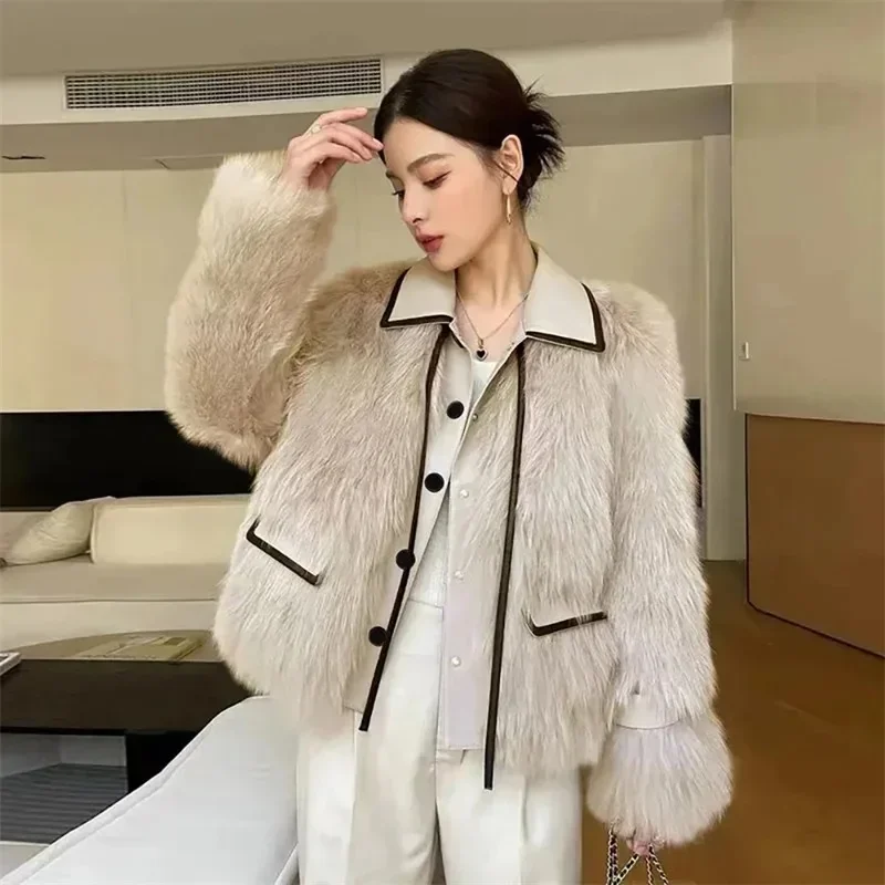 2024 Winter Imitation Fox Hair Department Lead Korean Thin Hair Thickened Warm Coat Woman Fashion Match Color Fur Coat White