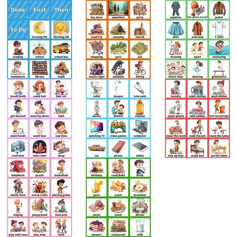 3-6 가지 습관 조각용 게임 일정 홈, 좋은 어린이 년 차트, 훈련 일상 비주얼, 올드 몬테소리 96 카드, 새로운 데일리