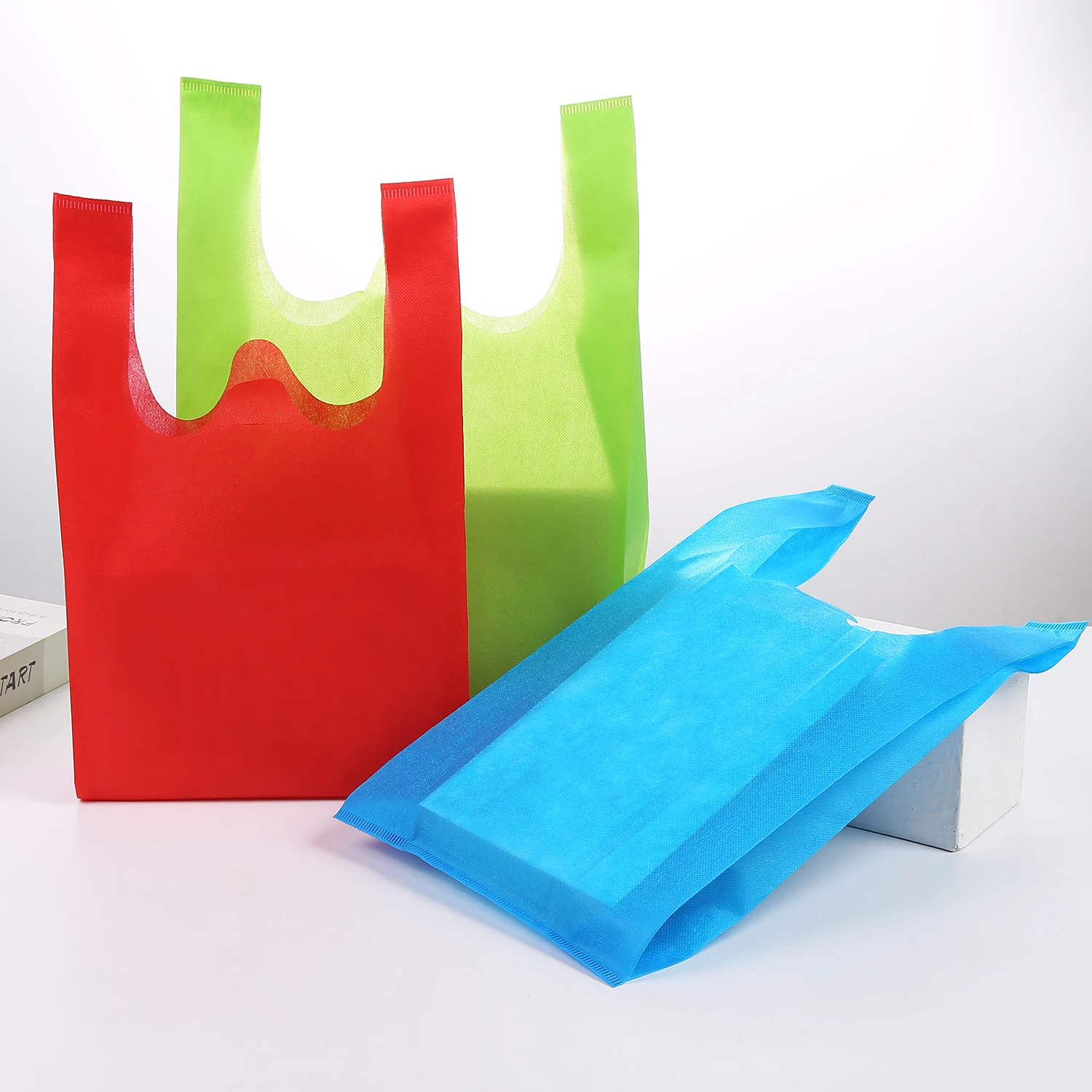 

10pcs Non-woven Handbag Eco Super Market Shopping Bag Vegetable Packing Handbag Daily Use Organizer Can Customized Logo