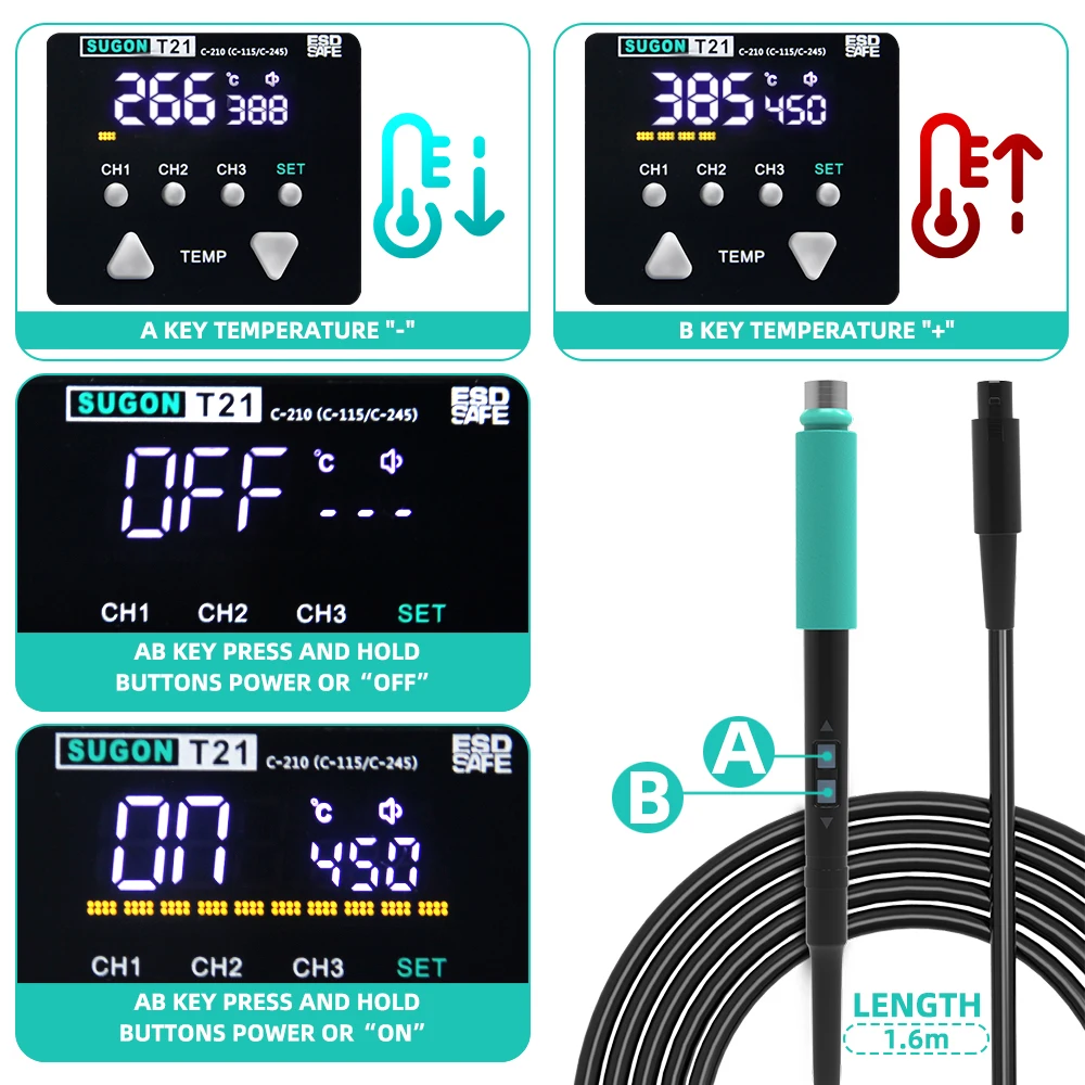 SUGON T21 Soldering Station Compatible Original Soldering Iron Tip 210/245/115 Handle Control Temperature Welding Rework Station