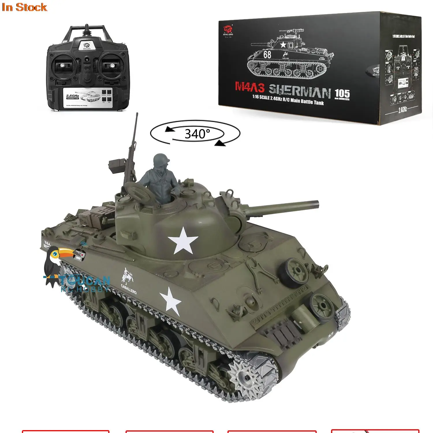 2.4G HENG LONG 1/16 7.0 Upgraded M4A3 Sherman RTR RC Tank 3898 Metal Tracks TH17671-SMT4 2