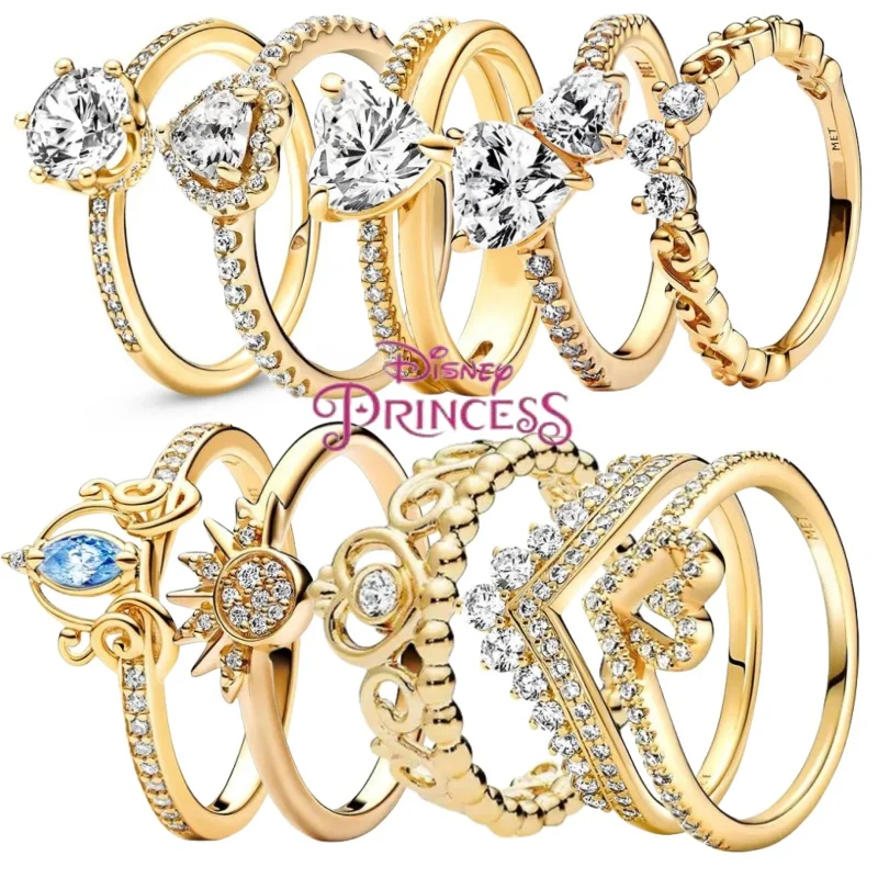 Disney Enchanting Zircon Sparkle Princess Crown Love Ring Fit Original Pandora Ring Exquisite Female Jewelry DIY Gift zircon rings stone rings fashion rings fashion ring finger rings