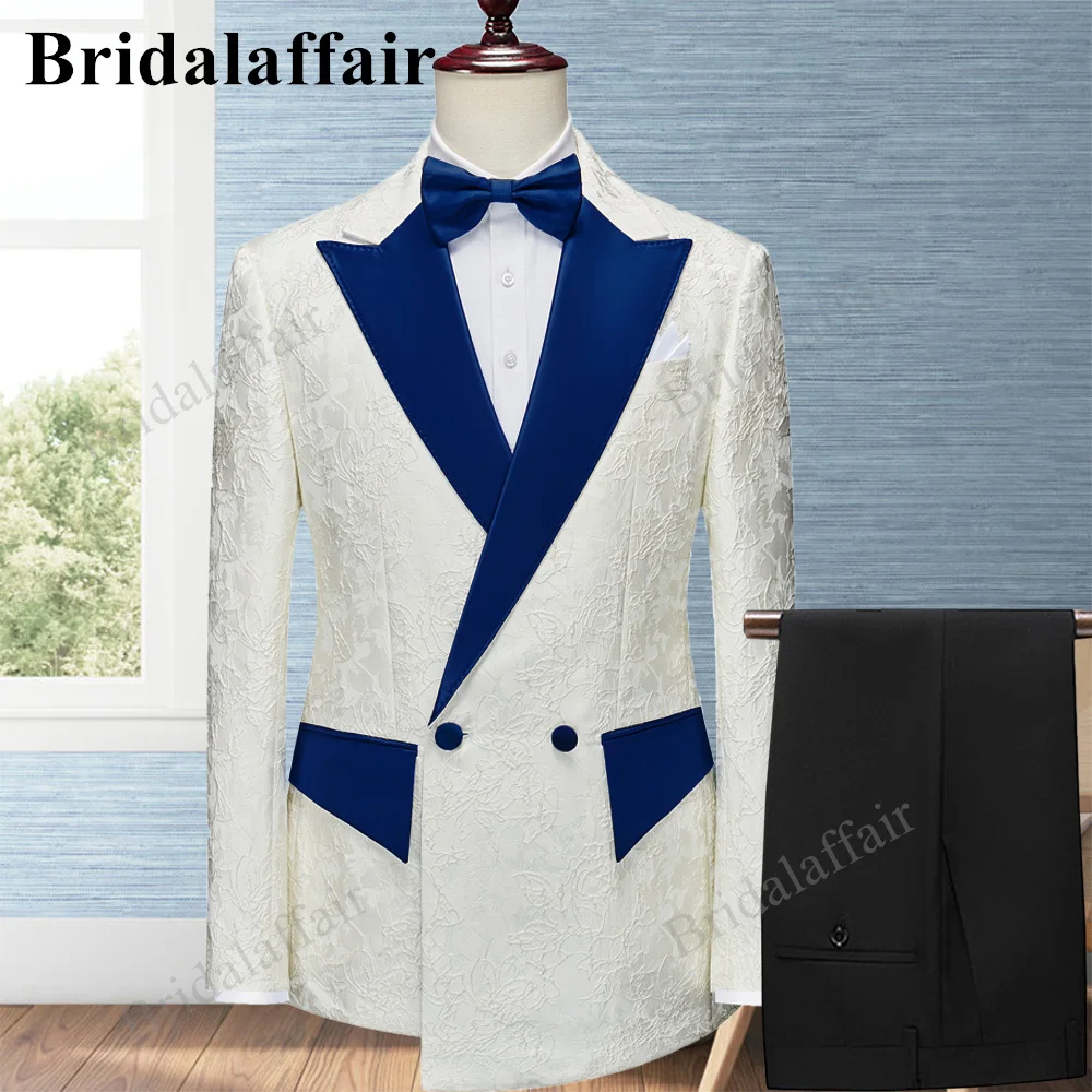 

Bridalaffair, мужские костюмы, Белый Свадебный смокинговый костюм с заостренным лацканом для мужчин, 2 предмета, Блейзер, пиджак, брюки, жаккардовый костюм для мужчин