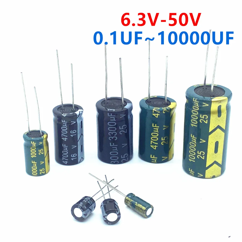 

6.3V 10V 16V 25V 35V 50V High Frequency Low ESR Aluminum Capacitor 10UF 22UF 100UF 220UF 330UF 470UF 1000UF 1500UF 2200UF 3300UF