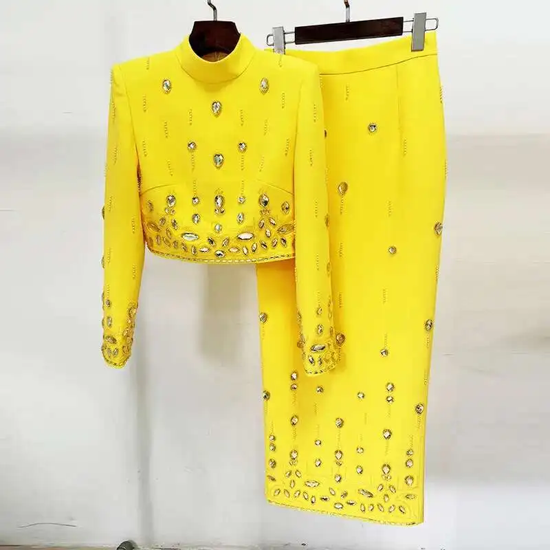 DEAT أنيقة 2 قطعة مجموعة طويلة الأكمام معطف قصير ت...