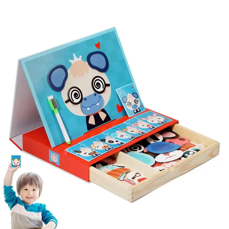 

Magnetic Wooden Animal Puzzle Writing Magnetic Drawing Board With Paintbrush/Eraser Learning Education Parent Child Toys