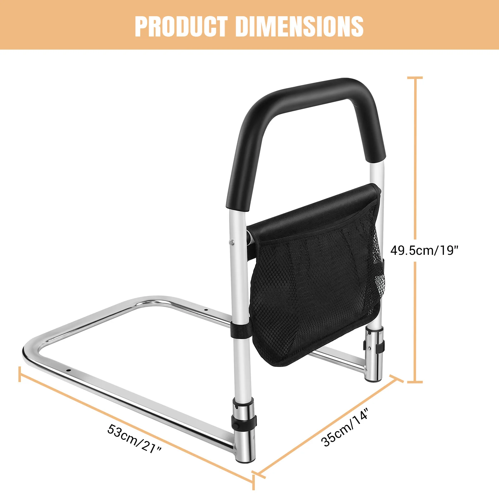 Binari da letto per anziani e adulti incinte Binario di sicurezza per letto Assist Binario da comodino Ringhiera Protezione anticaduta con tasca portaoggetti