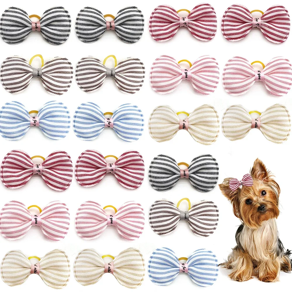 20pcs Small Dog Hair Bows Pet Dog Hair Accessories Bows Cat Bows with Rubber Bands for Small Dogs Yorkshire Hair Decorate 5