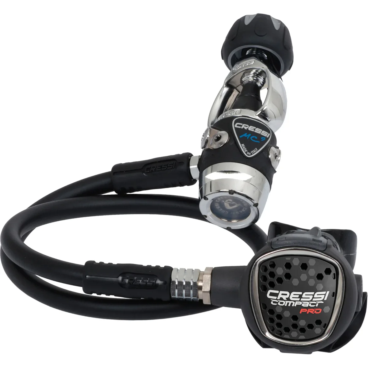 Cressi MC9-SC 컴팩트 프로-INT Hiper 밸런스드 레귤레이터 스쿠버 다이빙 1 단계 2 단계 스테이지 세트 실리콘 마우스 피스 호스