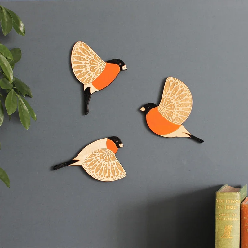 Wooden Bird Wall Decor 3Pcs Vintage Gothic Home Decor Living Room Bathroom Kitchen Decoration Indoor Outdoor Gift wooden bird wall decor
