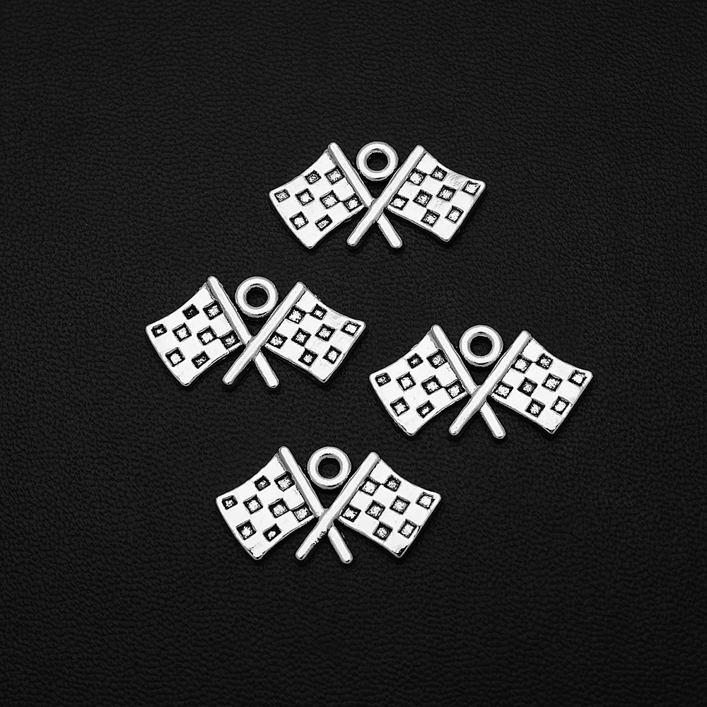 

20pcs/Lot 23x12mm Antique Silver Plated F1 Flag Charms Pendant For DIY Keychain Jewelry Making Finding Supplies Accessories