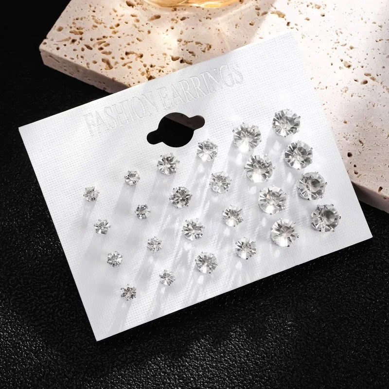 New 12 Pair/Pack White Shiny Wedding Stud Earrings Set For