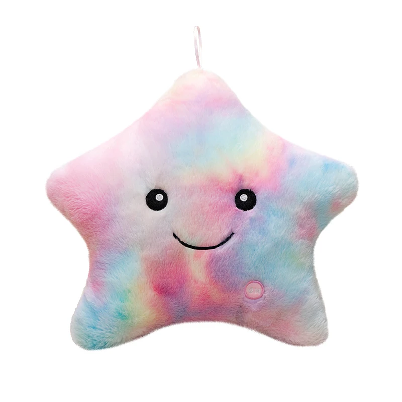 24x22/40x35cm Glowing Star Plush Pillow Stuffed Smiling Face Soft Purple Blue Green Yellow Overnight Plushie Friend Gift 6