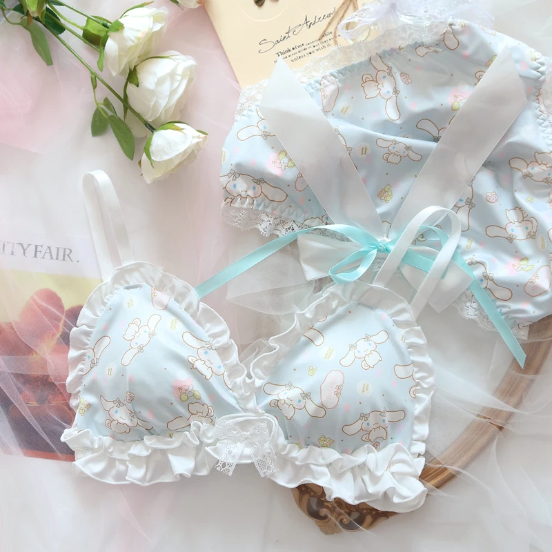 Summer Fresh Blue Bras Collection Japanese Lolita Girl Student Underwear Set Sweet Cute Underwear Small Bra and Panty Sets bra and panty sets