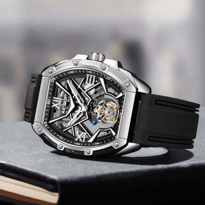 AESOP 7059 Tourbillon Movement Watch For Man Skeleton Sapphire Luminous Men's Manual Mechanical 50M Waterproof Watches RICHARD