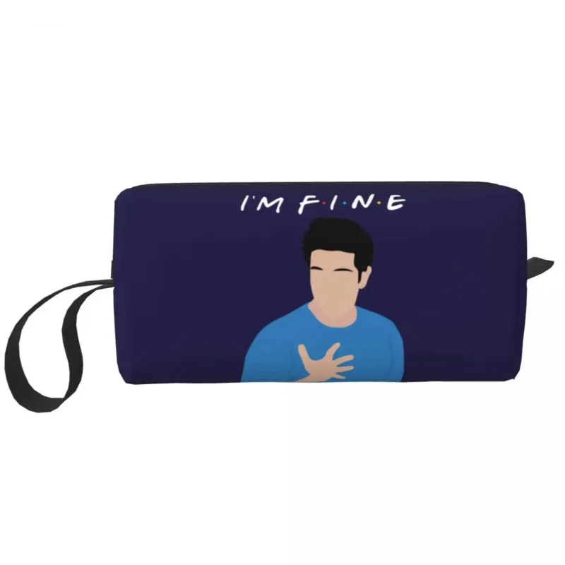 

I'm Fine Large Makeup Bag Zipper Pouch Travel Cosmetic Bags Friends Tv Show Ross Geller Portable Toiletry Bag for Women
