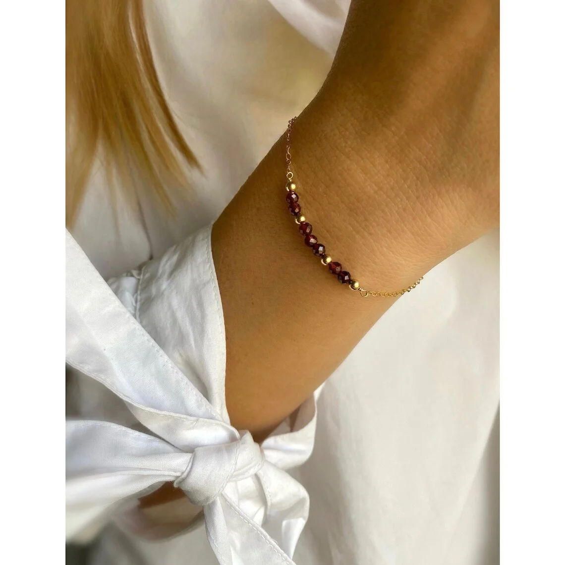 Vlen Stainless Steel Chain Bracelet Natural Stone /Garnet/Amethyst/Aquamarine/Opal Handmade Jewelry for Women Hypoallergenic 4