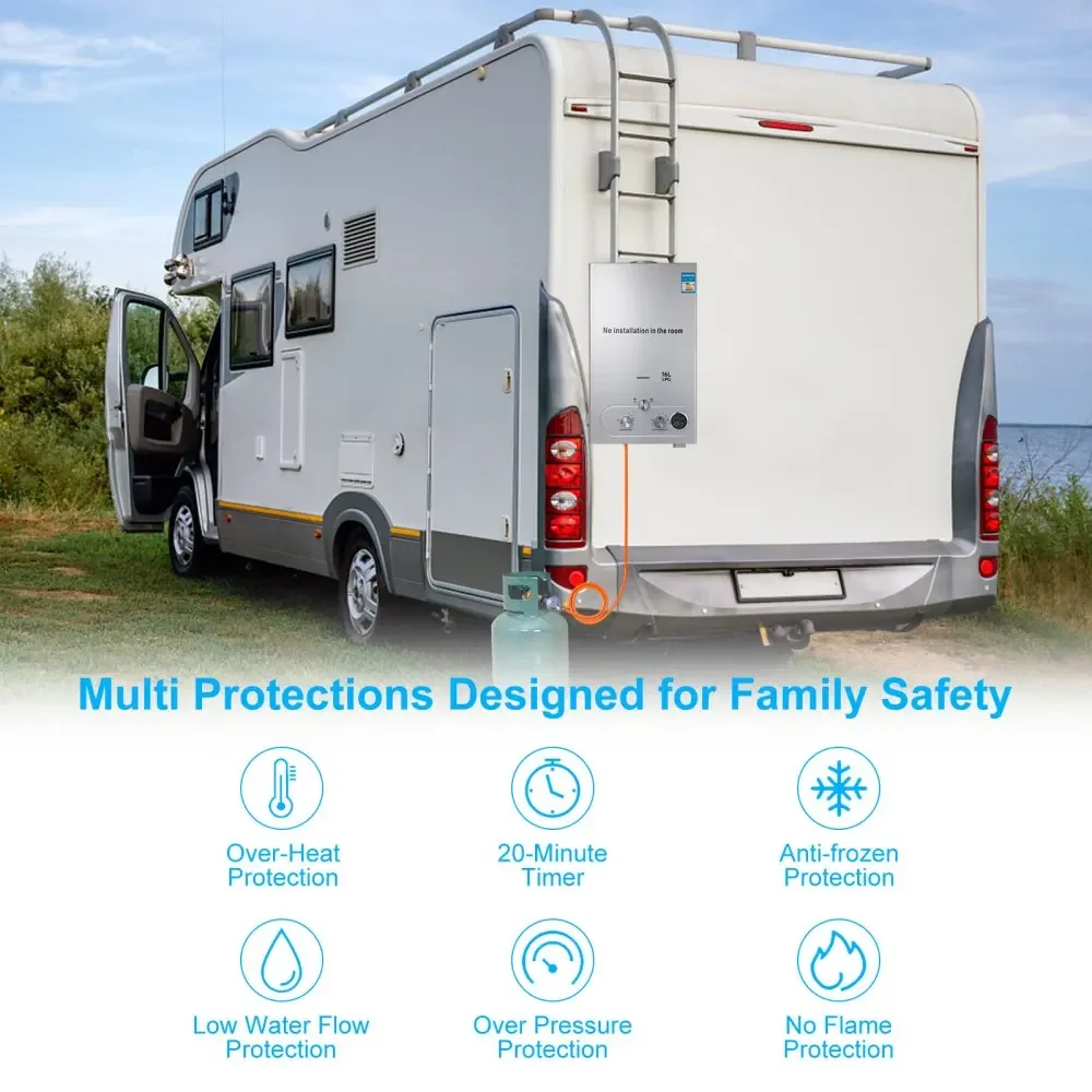 Propane Water Heater VEVOR Propane LPG Hot Water Heater Gas Stainless Steel Tankless Boiler Home Appliance 6L-18L