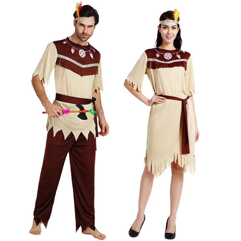 Adult Children's Halloween Cosplay Costumes Grey White Indian Clothing Indigenous Costumes Masquerade Dance Performance