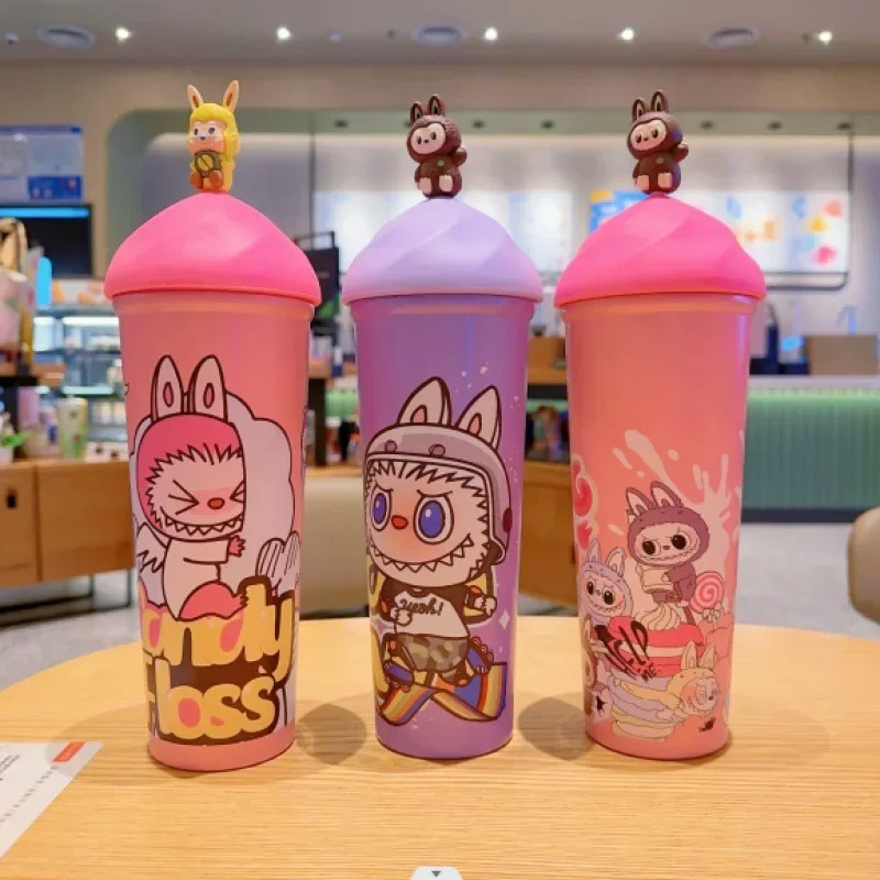 

New Anime Peripheral Labubu Stainless Steel Straw Cup Printed With Insulation And Cooling Cartoon Water Bottle Birthday Gifts