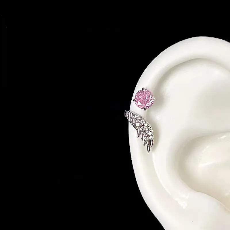 LATS 1pcs Silver Wing Ear Bone Nail for Women Zircon Earrings Accessories Jewelry